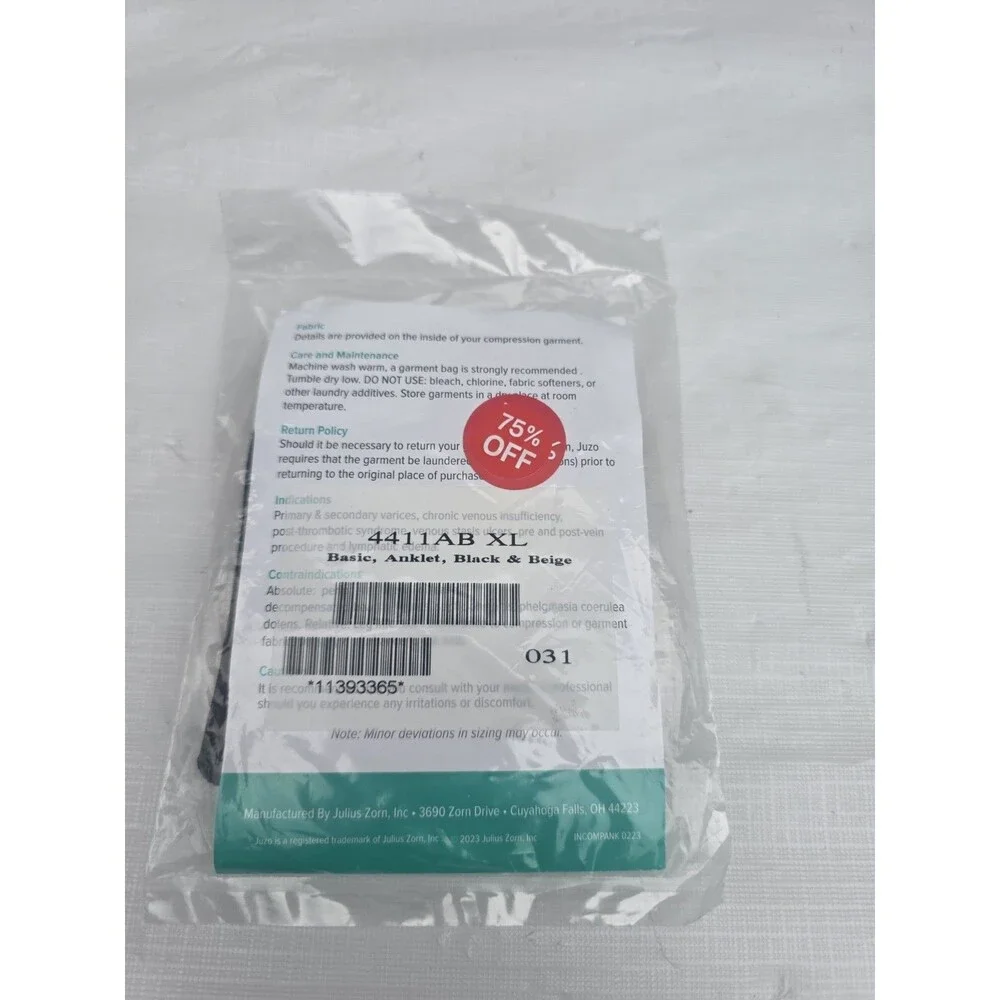 Juzo Basic Compression Anklet Black & Beige 4411AB XL Open Toe New in Package